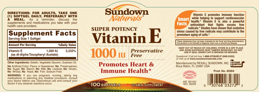 Label for Super Potency Vitamin E 1000 IU