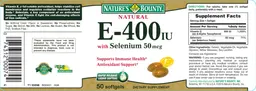 Label for Natural E-400 IU With Selenium 50 mcg