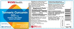 Label for Turmeric Curcumin 500 mg