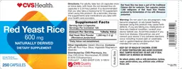 Label for Red Yeast Rice 600 mg