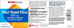 Label for Red Yeast Rice 600 mg