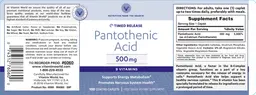 Label for Timed Release Pantothenic Acid 500 mg