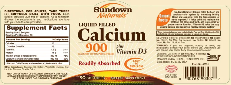 Label for Liquid-Filled Calcium Plus Vitamin D3