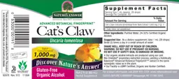 Label for Cat's Claw 1,000 mg