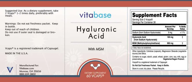 Label for Hyaluronic Acid With MSM