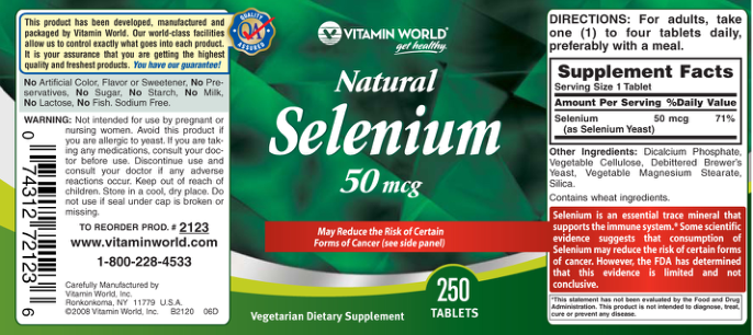 Label for Natural Selenium 50 mcg