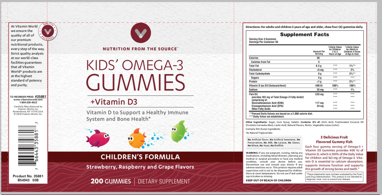 Label for Kids' Omega-3 Gummies + Vitamin D3