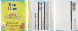 Label for Zinc 30 mg
