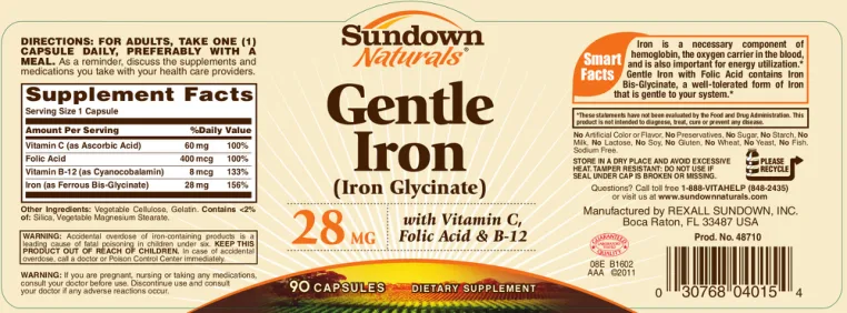 Label for Gentle Iron 28 mg