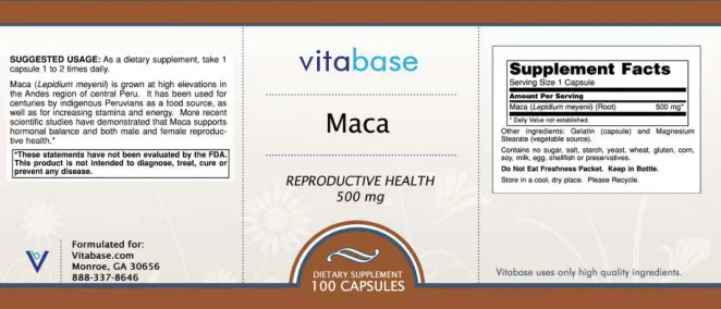 Label for Maca 500 mg