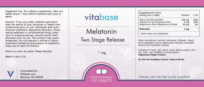 Label for Melatonin Two Stage Release 1 mg