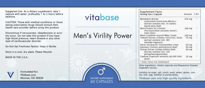 Label for Men's Virility Power