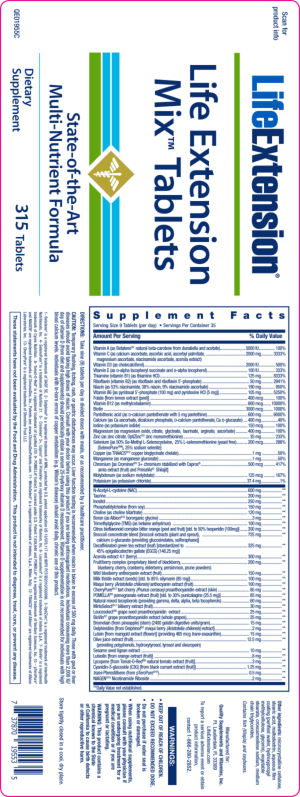 Label for Life Extension Mix Tablets