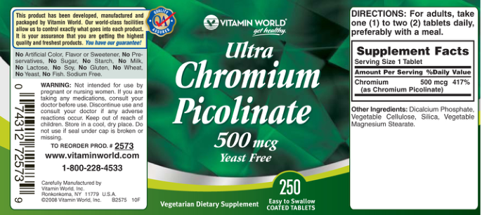 Label for Ultra Chromium Picolinate 500 mcg