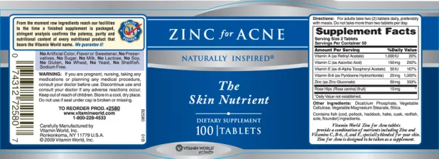Label for Zinc For Acne
