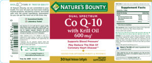 Label for Dual Spectrum Co Q-10 With Krill Oil 600 mg
