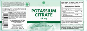 Label for Potassium Citrate 99 mg