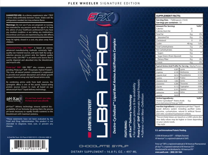 Label for LBA PRO Chocolate Syrup