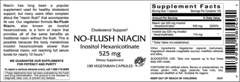 Label for No-Flush Niacin