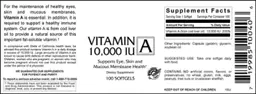 Label for Vitamin A 10,000 IU