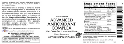 Label for Advanced Antioxidant Complex