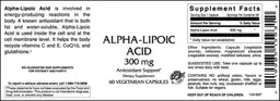 Label for Alpha-Lipoic Acid 300 mg