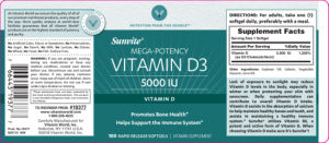 Label for Mega-Potency Vitamin D3 5000 IU