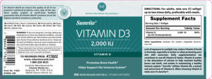 Label for Vitamin D3 2,000 IU