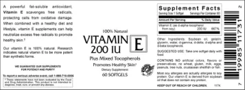 Label for Vitamin E 200 IU Plus Mixed Tocopherols