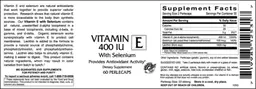 Label for Vitamin E 400 IU With Selenium