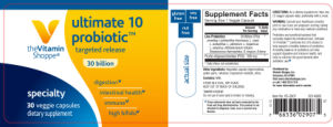 Label for Ultimate 10 Probiotic 30 Billion