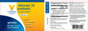 Label for Ultimate 10 Probiotic 30 Billion