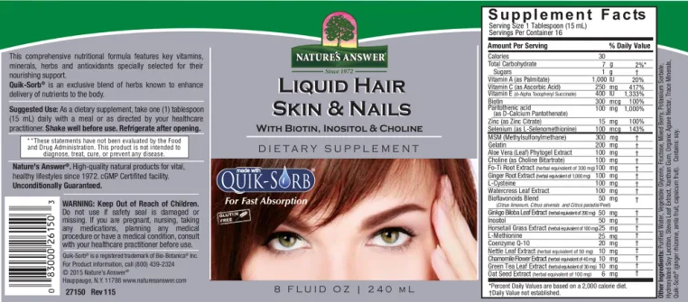 Label for Liquid Hair Skin & Nails