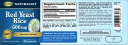Label for Red Yeast Rice 600 mg