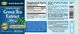 Label for Green Tea Extract 300 mg