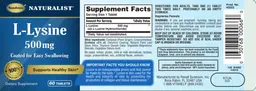 Label for L-Lysine 500 mg
