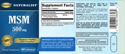 Label for MSM 500 mg