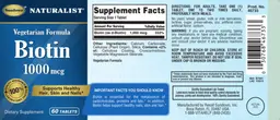 Label for Vegetarian Formula Biotin 1000 mcg