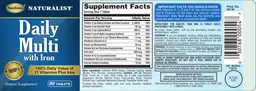 Label for Daily Multi With Iron