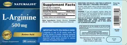 Label for L-Arginine 500 mg