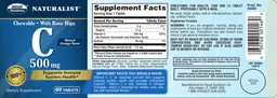 Label for Chewable C 500 mg with Rose Hips Natural Orange Flavor