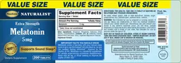 Label for Extra Strength Melatonin 5 mg