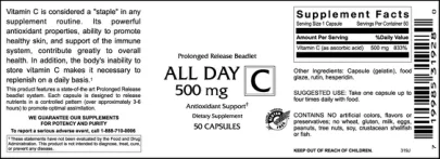 Label for All Day C 500 mg