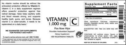 Label for Vitamin C 1,000 mg