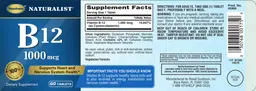 Label for B12 1000 mcg