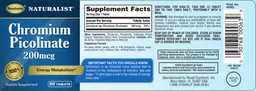 Label for Chromium Picolinate 200 mcg