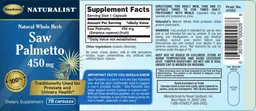 Label for Saw Palmetto 450 mg