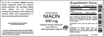 Label for Niacin 500 mg