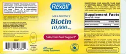 Label for Max Potency Biotin 10,000 mcg