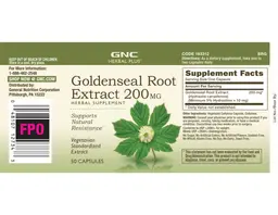 Label for Goldenseal Root Extract 200 mg